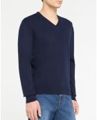 Pull en Coton & Soie col V bleu marine