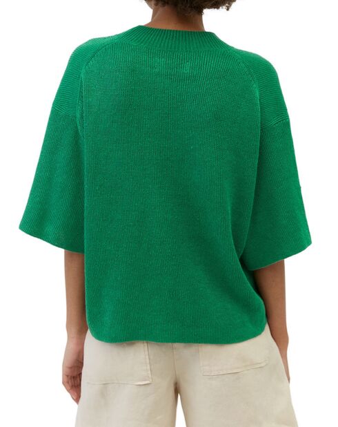 Pull 100% Lin manches courtes Col R vert foncé