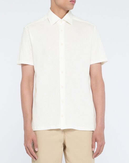 Chemise en Lin mélangé Slim Fit Polo Piqué écrue