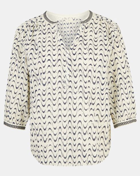 Beige/blaue Okinawa-Bluse