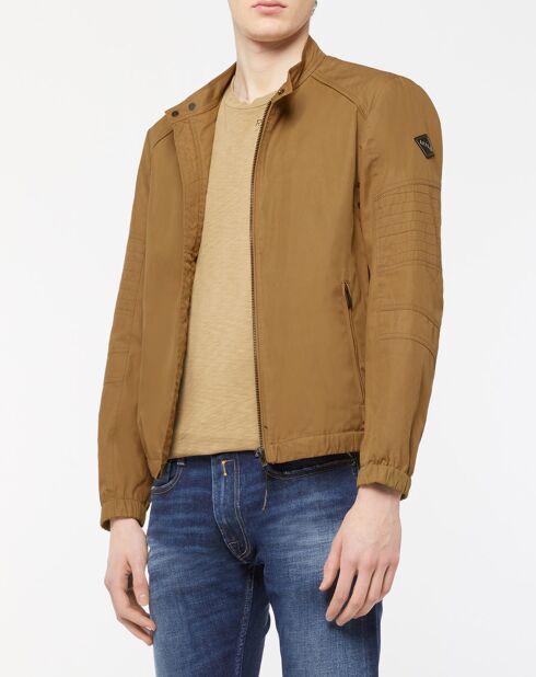 Giacca da motociclista marrone con colletto a bottoni