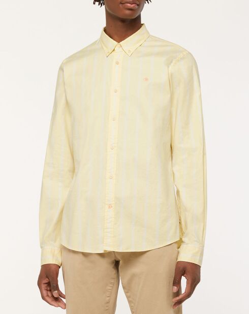 Chemise en Coton Bio Oxford mélangé Slim Fit jaune clair