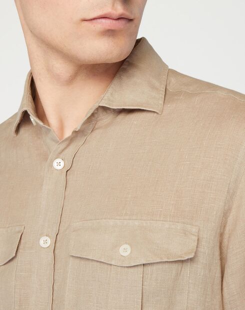 Chemise 100% Lin Slim Fit beige foncé