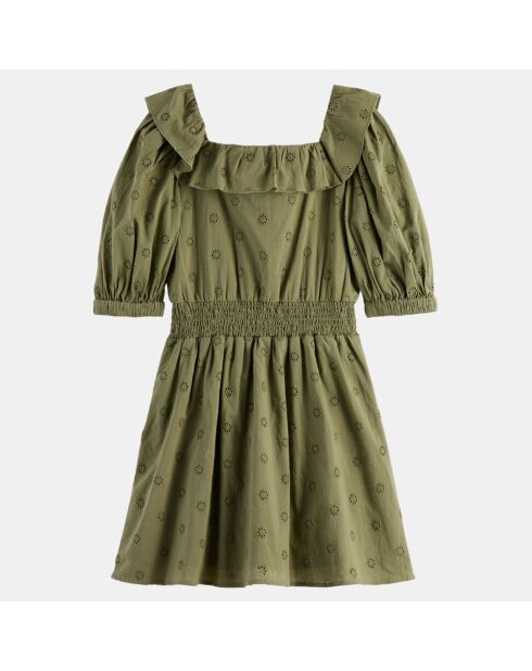 Robe en Coton bio à broderie anglaise kaki