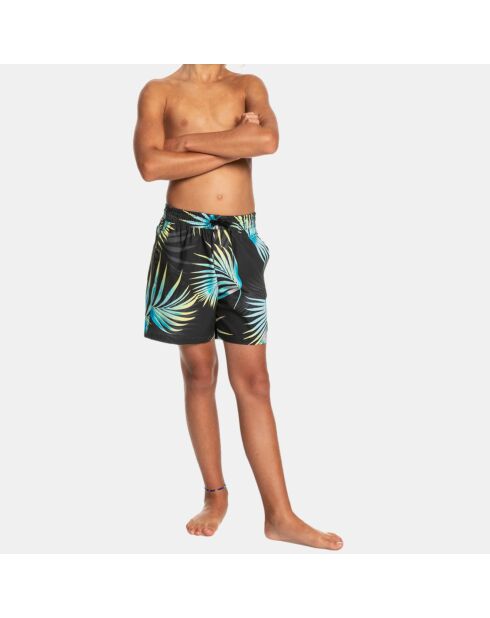 Zwemshort met antraciet/blauw bladpatroon