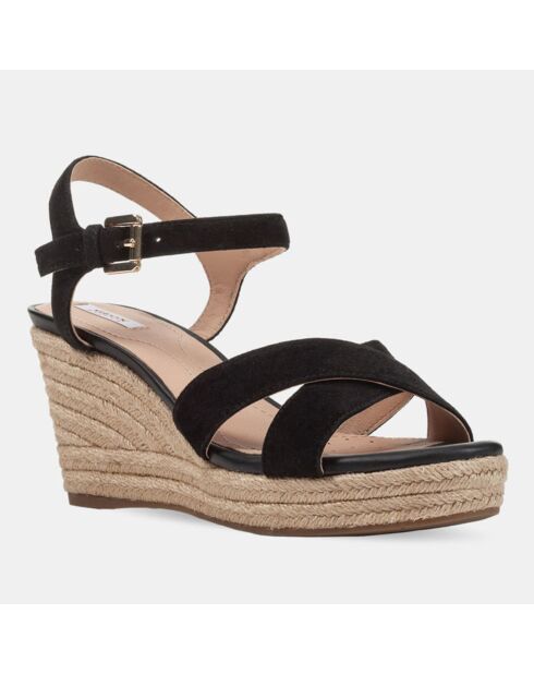 Sandales en Velours de Cuir de Chèvre Soleil noires - Talon 8 cm