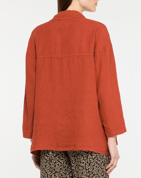 Chemise 100% Lin Tuareg marron foncé