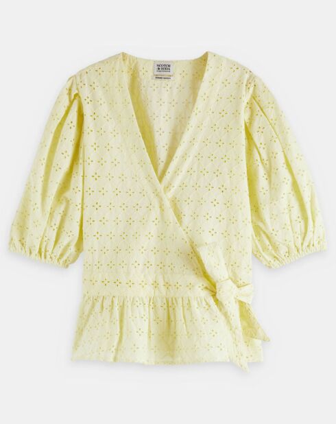 Top en broderie Anglaise jaune pâle