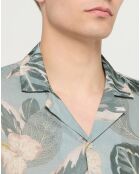 Chemise en Lin mélangé Bowling  à imprimé tropical vert clair
