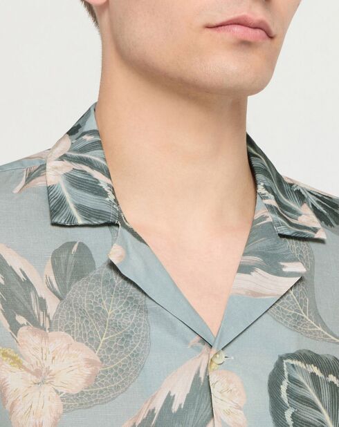 Chemise en Lin mélangé Bowling  à imprimé tropical vert clair