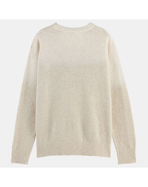 Pull col rond brodé beige clair