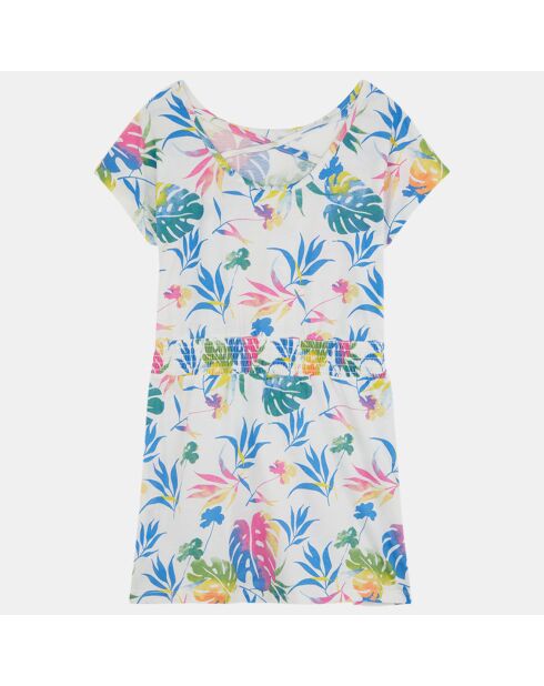 Robe en Coton imprimée fleurs et feuilles blanc/multicolore