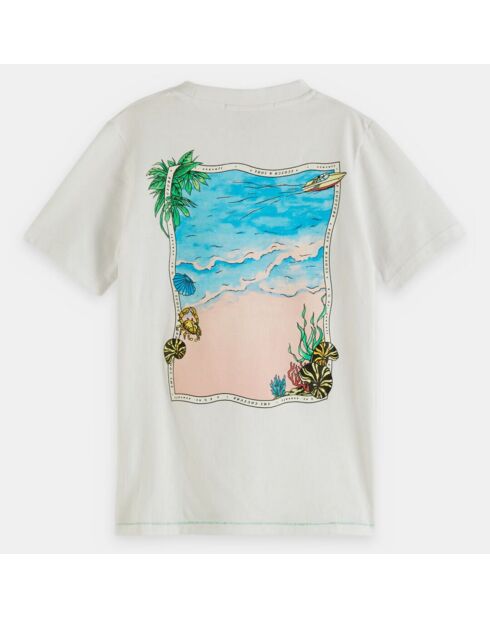 T-shirt bianca con stampa a barca sul retro