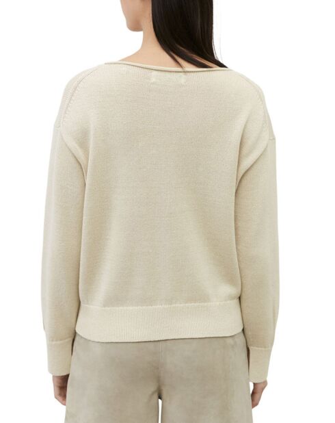 Pull en Coton & Lin Col Bateau beige clair