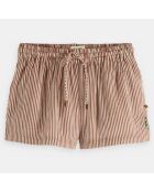 Short en Coton bio à fines rayures marron/blanc