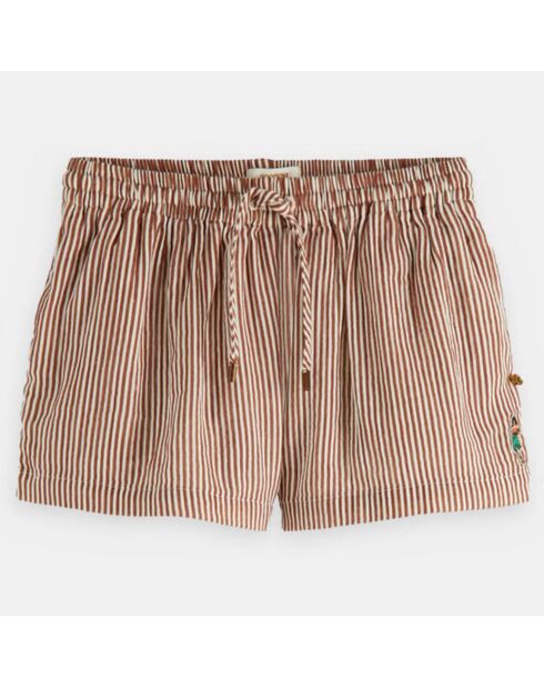 Short en Coton bio à fines rayures marron/blanc