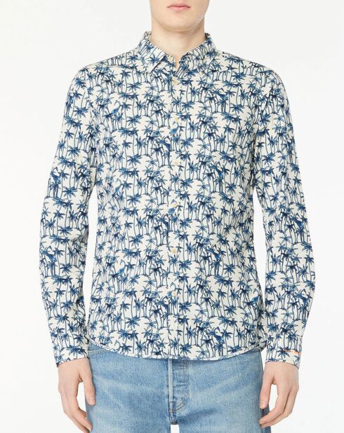Chemise Slim Fit à imprimé palmiers blanc/bleu