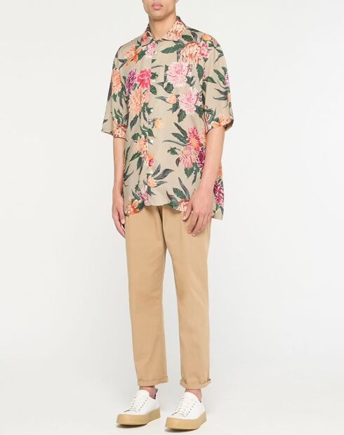 Chemise ample manches courtes Bowling Flower beige