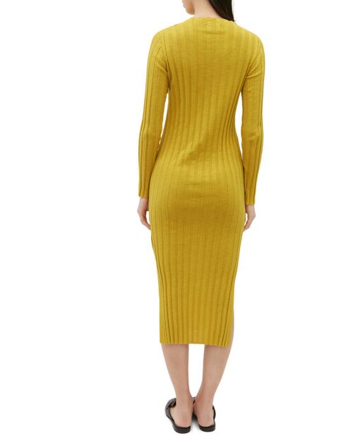 Maxi abito giallo a costine in cotone e lino