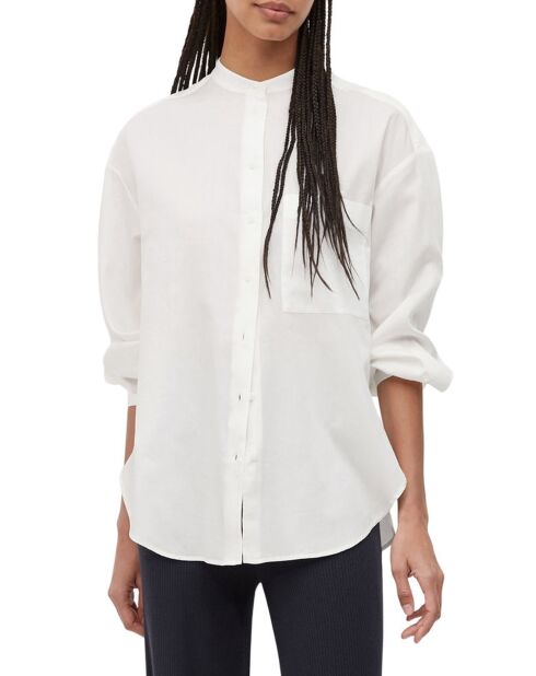 Ecrufarbenes Langarmhemd mit Maokragen