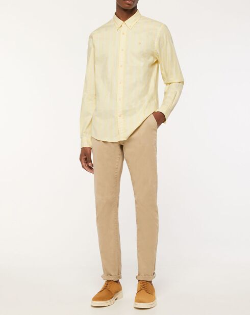 Chemise en Coton Bio Oxford mélangé Slim Fit jaune clair
