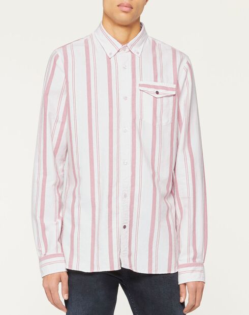 Chemise 100% Coton Bio Slim Fit à rayures rose/blanc