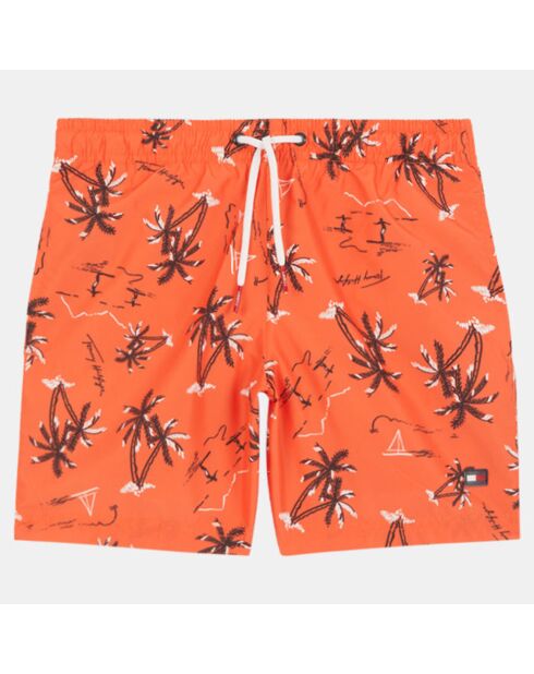 Short de Bain en 100% Matière recyclée Palmiers orange