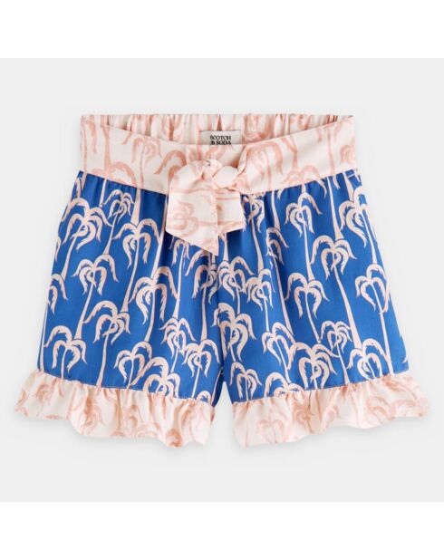 Short effet satiné imprimé bleu/rose
