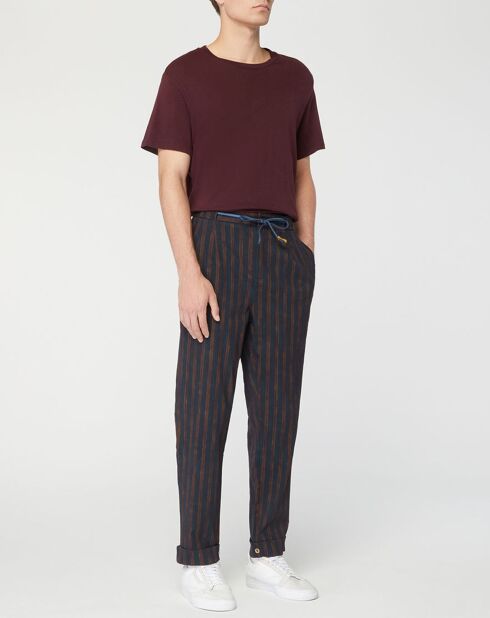 Pantalon Chino Slim Fit Tapered à rayures bleu marine/marron