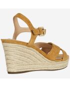 Sandales en Velours de Cuir de Chèvre Soleil camel - Talon 8 cm