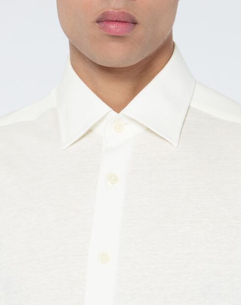 Chemise en Lin mélangé Slim Fit Polo Piqué écrue
