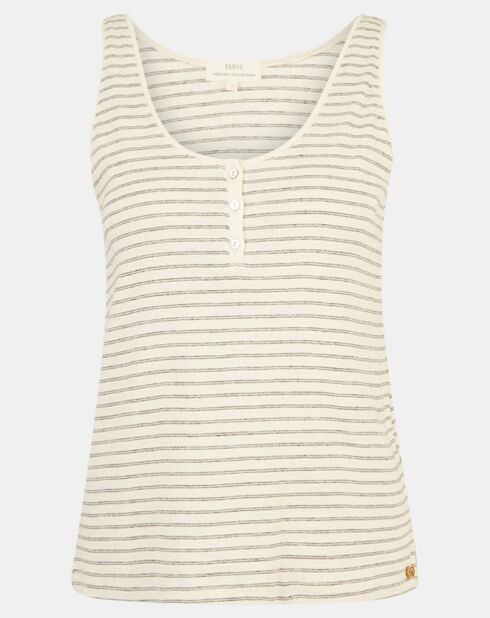 Vika top van biologisch katoen beige/blauw