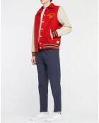 Blouson Teddy en Laine mélangée & Cuir rouge/écru