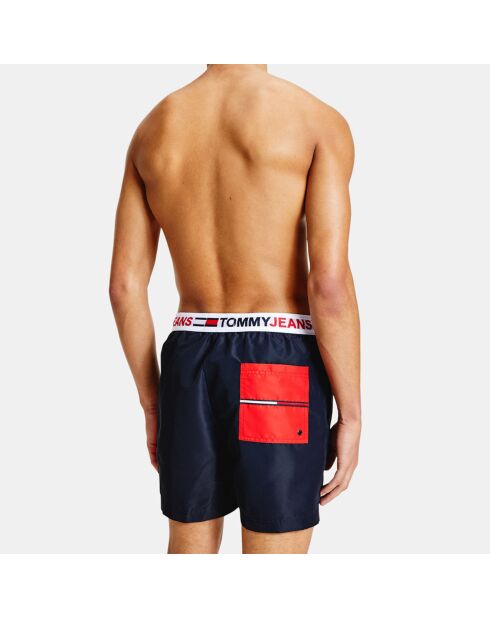 Short de bain bande élastique logo bleu marine