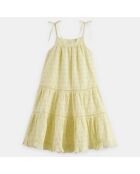 Robe en Coton bio à broderie anglaise fines bretelles jaune