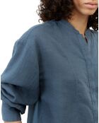 Chemise 100% Lin sans manches Col bleu moyen