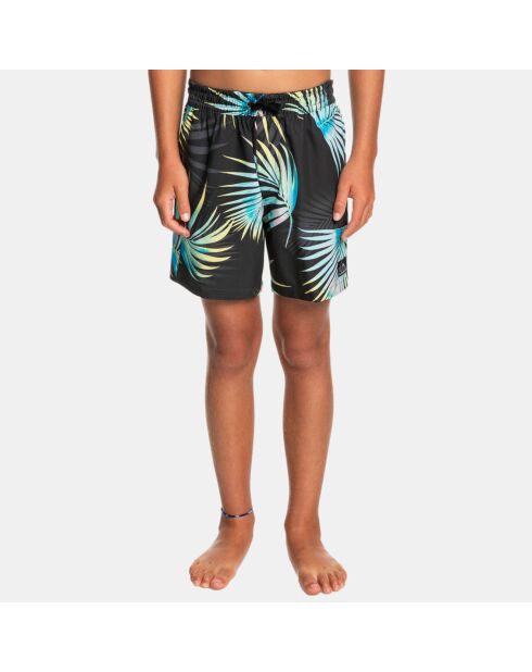 Zwemshort met antraciet/blauw bladpatroon