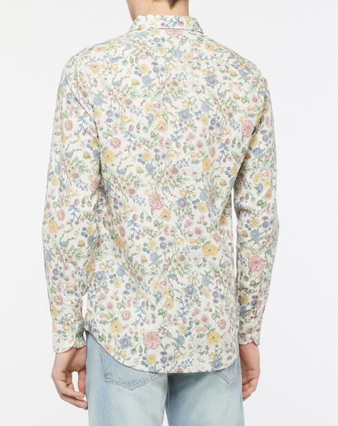 Weißes Hemd aus Leinen und Baumwolle mit Blumenmuster