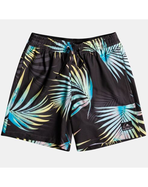 Zwemshort met antraciet/blauw bladpatroon