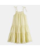 Robe en Coton bio à broderie anglaise fines bretelles jaune