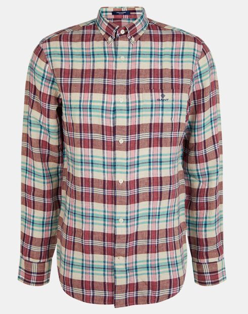 Chemise 100% Lin rayée Madras rouge