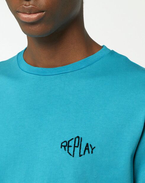 Hellblaues Replay Heart Logo Replay Heart Kurzarm-T-Shirt aus Bio-Baumwolle