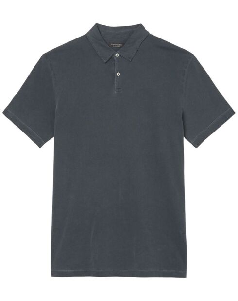 Marineblaues Kurzarm-Poloshirt aus Bio-Baumwolljersey