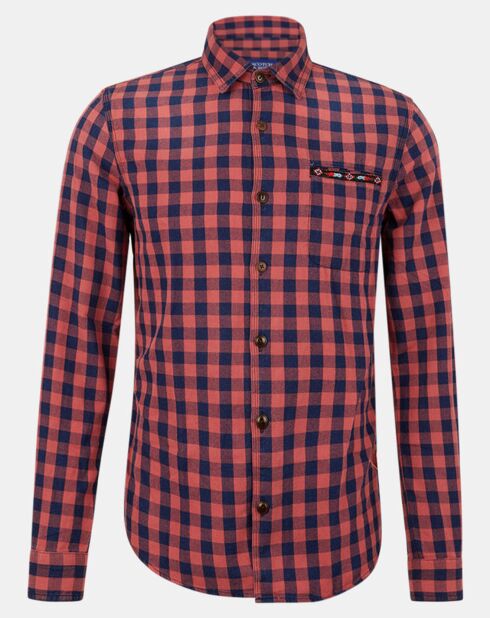 Chemise Slim Fit Delacee à carreaux rouge/bleu