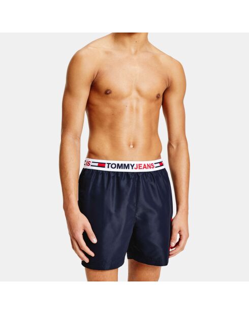 Short de bain bande élastique logo bleu marine