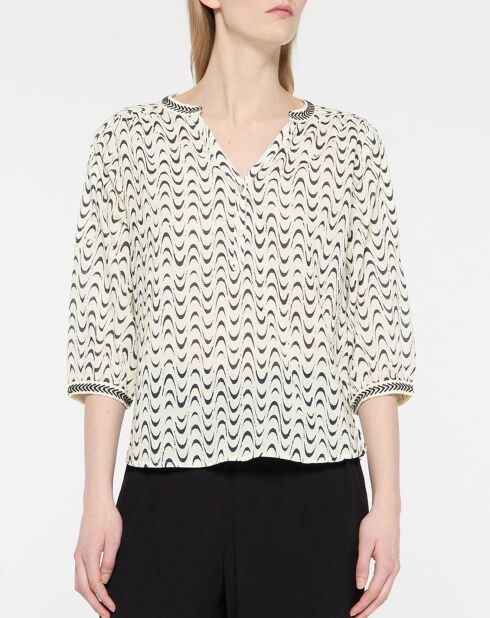 Beige/blaue Okinawa-Bluse