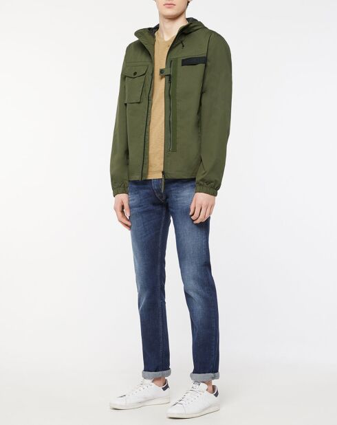 Kaki jack met capuchon en zak