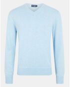 Pull en Coton & Soie col V bleu ciel