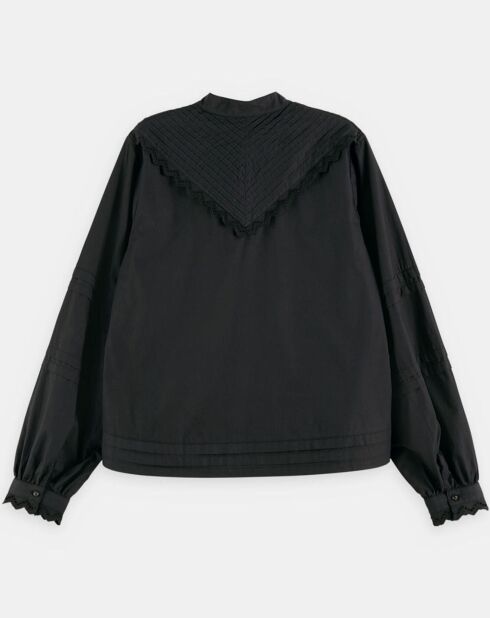 Blouse 100% Coton Bio avec broderie Anglaise noire