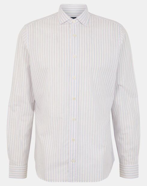 Chemise en Lin mélangé Regular Fit à rayures bleu clair/rose